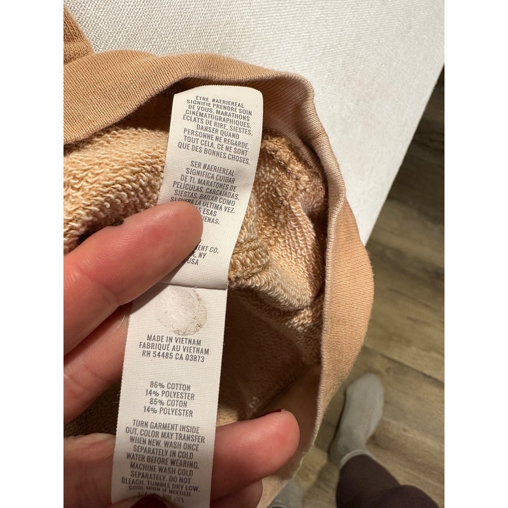 Aerie Oversized Crewneck Sweatshirt Tan Brown Pullover S/P Cotton Blend - Picture 6 of 6